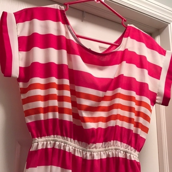 Soprano Pink and Orange Stripe Flowy Summer Dress - Picture 2 of 3